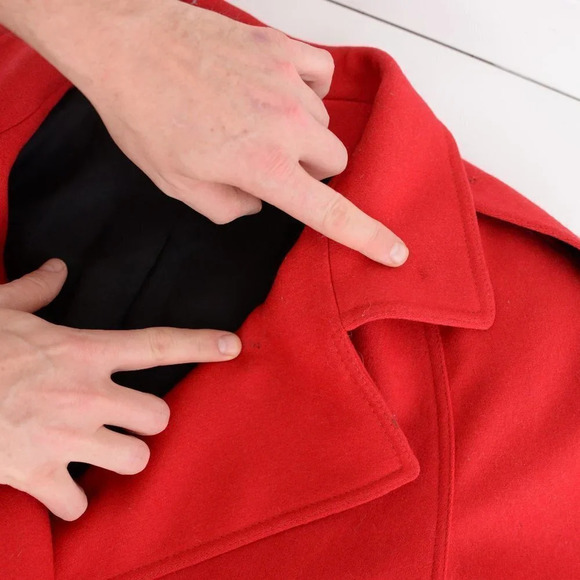 Vintage International Scene Red 100% Wool Maxi Double  Breasted Winter Coat 9/10 - Picture 15 of 16